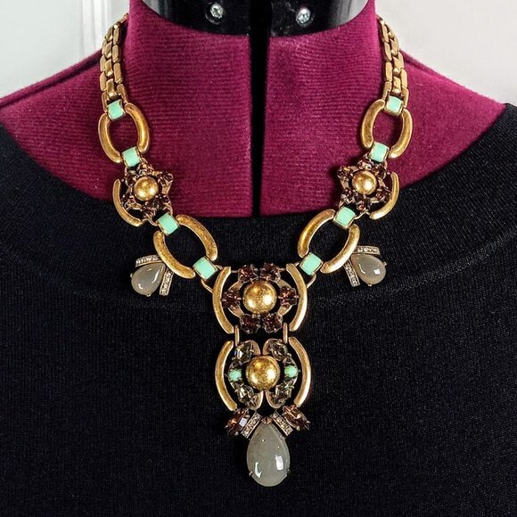 Vintage Stella & Dot Matte Gold-Finish Panther Link Fashion Statement Necklace - Picture 1 of 6